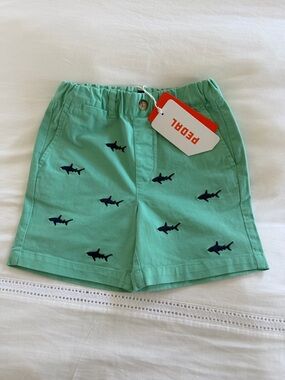 NWT Mint Green Shark Embroidered Boys Shorts